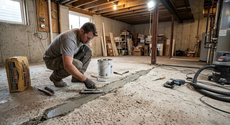 Cracked Basement Floor Repair in Collegeville, PA